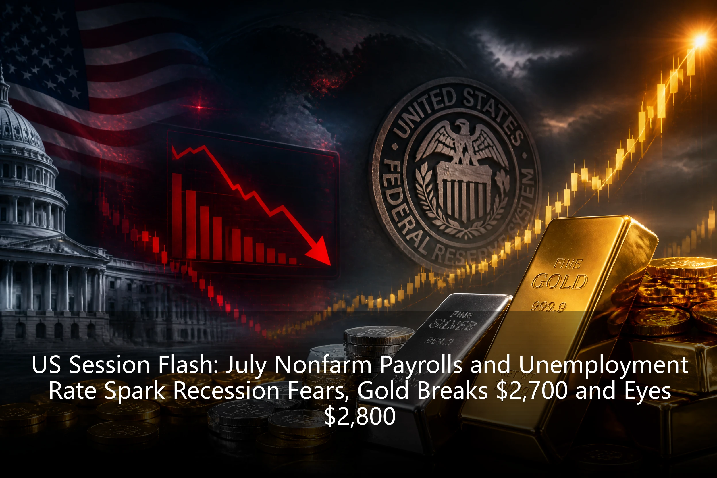 US Session Flash: July Nonfarm Payrolls and Unemployment Rate Spark Recession Fears, Gold Breaks $2,700 and Eyes $2,800